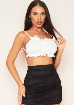 Aaliyah Cream Frill Edge Strappy Crop Top