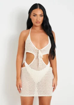 Aarya Cream Knit Cut Out Mini Dress