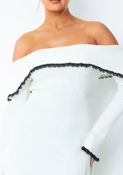 Ada White Lace Trim Fold Over Mini Dress