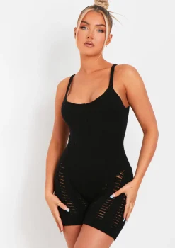 Adalynn Black Laddered Knitted Unitard