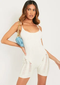 Adalynn Cream Laddered Knitted Unitard