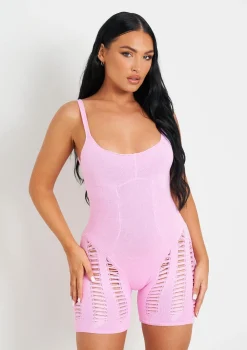 Adalynn Pink Laddered Knitted Unitard