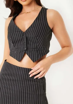 Addison Black Pinstripe Button Up Waistcoat