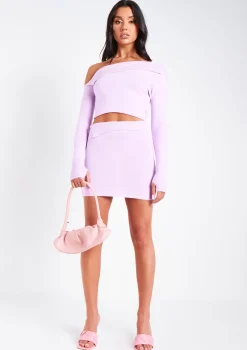 Adira Lilac Knitted Button Detail Mini Skirt
