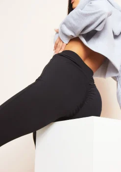 Alaya Black Ruched Bum Thick Jersey Leggings