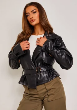 Alix Black Cropped PU Trench Jacket