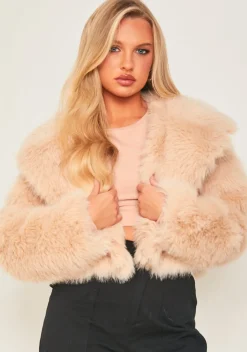 Allie Beige Faux Fur Oversized Collar Coat