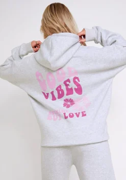 Amber Grey Marl Oversized Graphic Print Hoodie