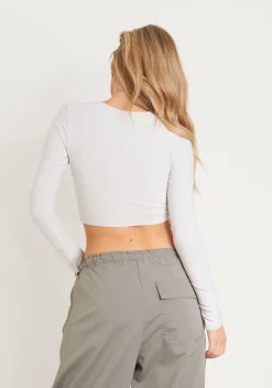 Amida Grey Long Sleeve Crew Neck Smooth Crop Top