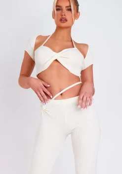 Anna Ivory Twist Front Cap Sleeve Crop Top