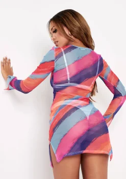 Ariane Multi Printed Mesh Mini Dress
