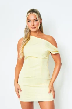 Ashley Yellow One Shoulder Structured Mini Dress