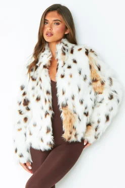 Ava Cream Leopard Print Faux Fur Coat