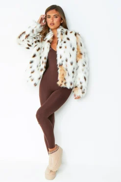 Ava Cream Leopard Print Faux Fur Coat