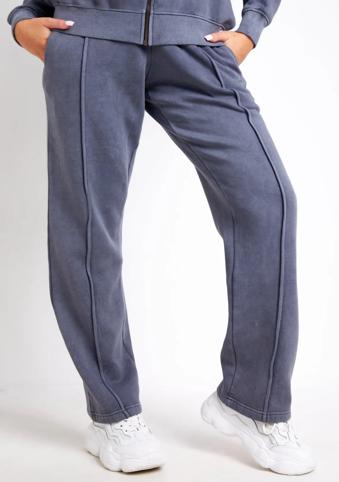 Bailey Washed Charcoal Seam Detail Wide Leg Joggers