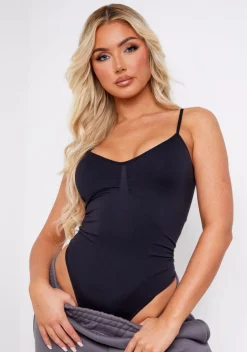 Beckah Black Seamless Strappy Bodysuit