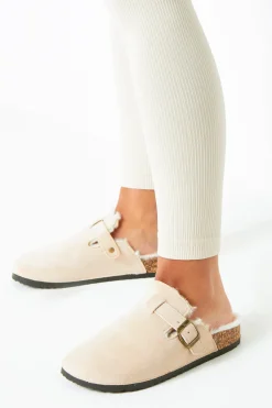 Becky Beige Faux Fur Lined Buckle Sliders
