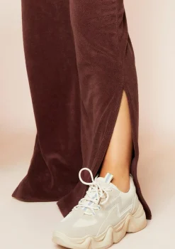 Belle Chocolate Velour Split Hem Joggers