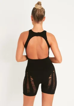 Black Jazmyn Racer Knit Laddered Unitard