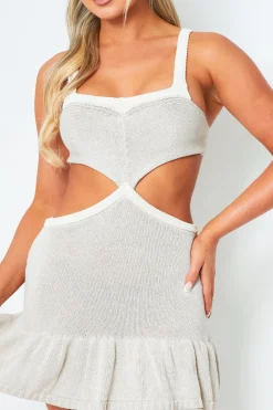 Brogan Beige Waist Cut Out Ruffle Mini Dress