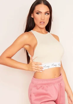 Brynn Sand Missy Branded Racer Crop Top