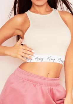 Brynn Sand Missy Branded Racer Crop Top
