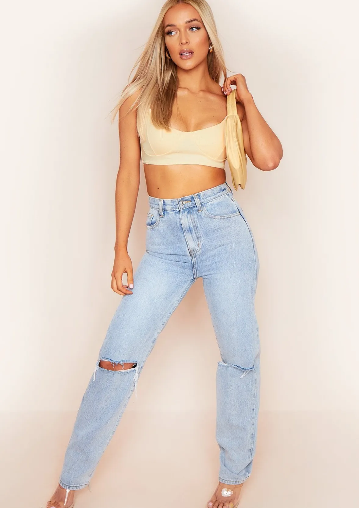 CariDee Cream Ribbd Cupped Bralet Crop Top