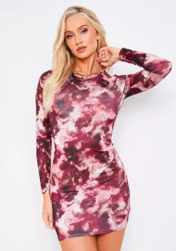 Charlotte Burgundy Smoke Print Cut Out Back Mini Dress