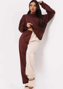 Cheryl Chocolate Beige Two Colour Splice Jogger