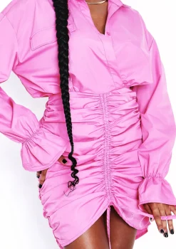 Chloe Pink Ruched Shirt Dress