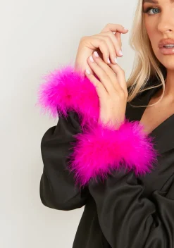 Connie Pink Feather Snap Cuffs Set Of 2