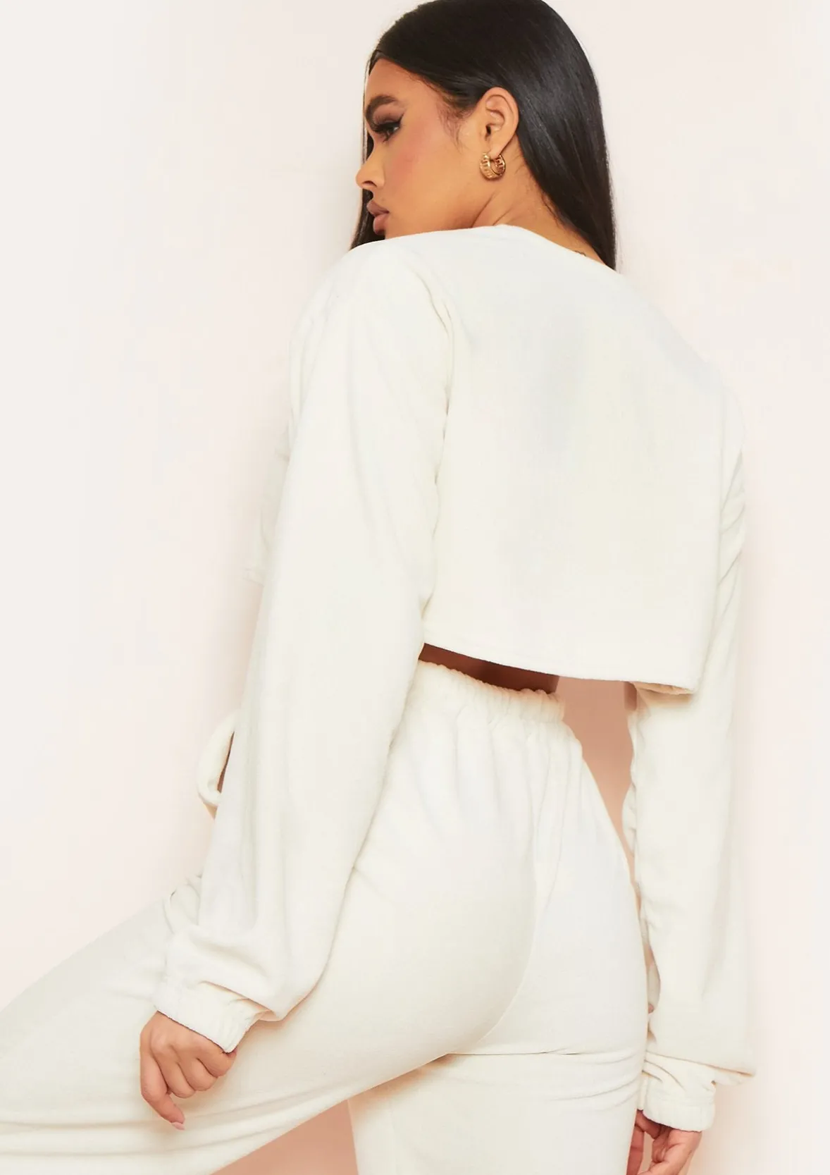 Ebba Cream Cropped Velour Sweater