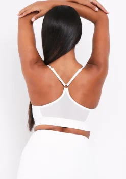 Eleanor Cream Missy Sport Strappy Crop Gym Top