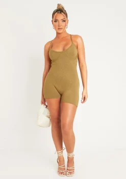 Eliana Olive Thick Knitted Unitard