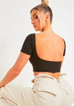 Elle Black Premium Sculpt Backless Crop Top