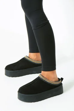 Emily Black Platform Faux Fur Lined Slip On Boots