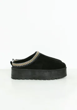 Emily Black Platform Faux Fur Lined Slip On Boots