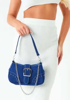 Esme Denim Studded Chain Bag With Buckle
