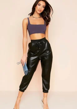 Evelyn Charcoal Square Neck Extreme Crop Top
