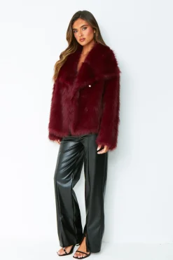 Freya Wine Oversized Faux Fur Coat