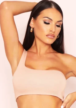 Hannah Beige Double Thick One Shoulder Crop Top