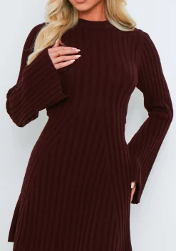 Harper Wine Rib Knit Flare Mini Dress