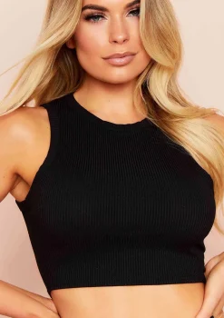 Holly Black Ribbed Racer Crop Top