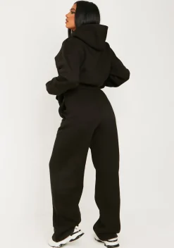 Jamilla Black Ski Paradise Embroidered Seam Front Wide Leg Jogger