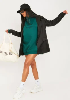 Jamilla Dark Green Ski Paradise Embroidered Half Zip Sweater Dress
