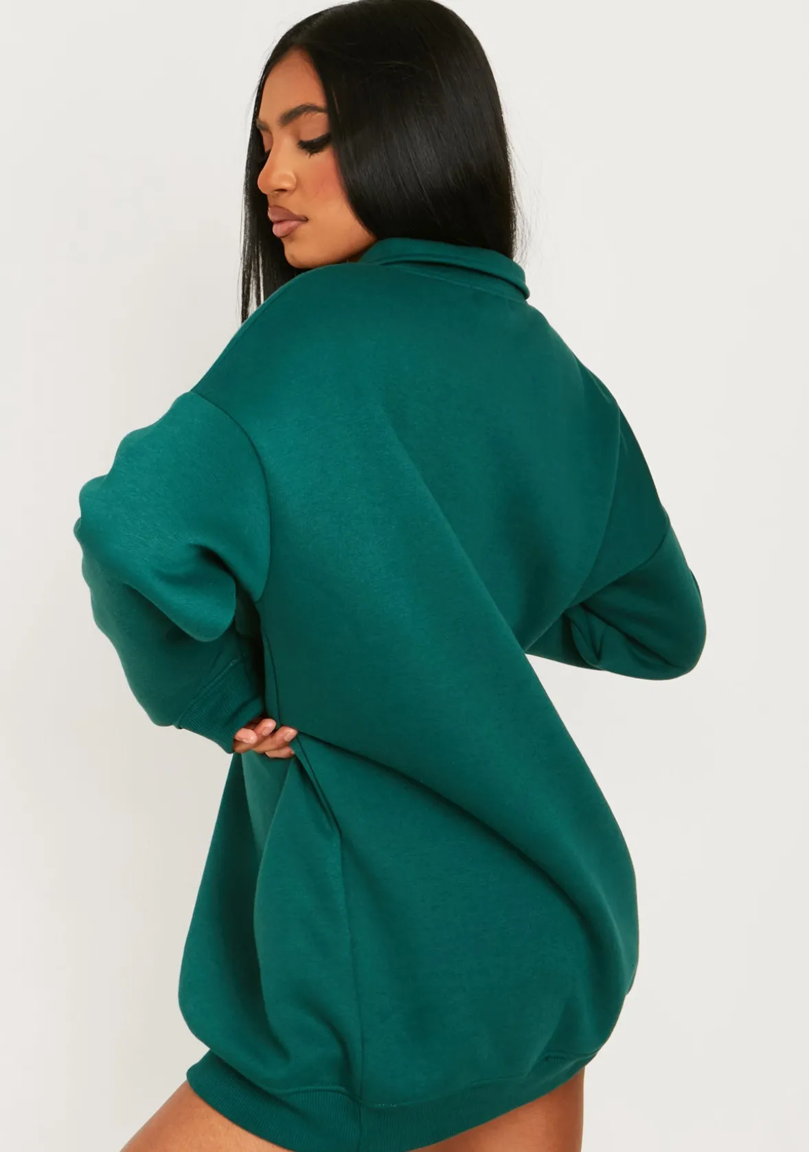 Jamilla Dark Green Ski Paradise Embroidered Half Zip Sweater Dress
