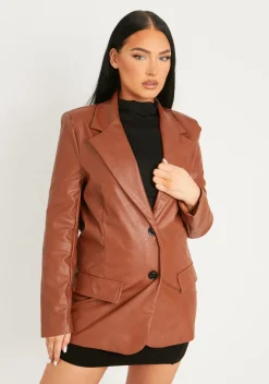 Jess Chocolate Faux Leather Oversized Blazer