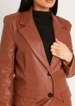 Jess Chocolate Faux Leather Oversized Blazer