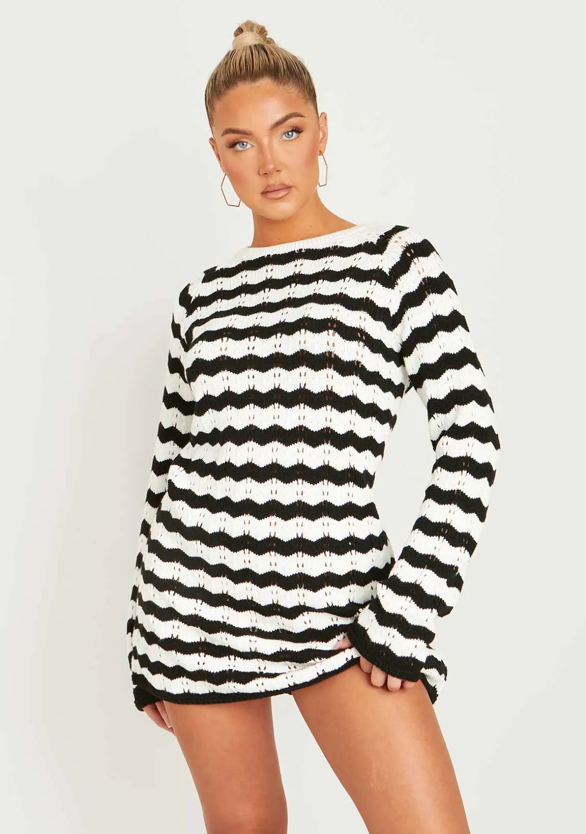 Kaylee Black And White Crochet Mini Dress