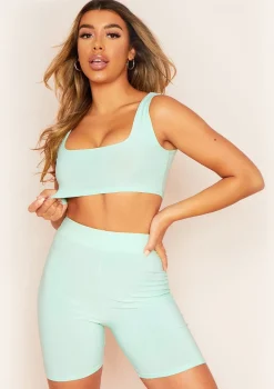 Kendra Mint Green Square Neck Cropped Vest Top